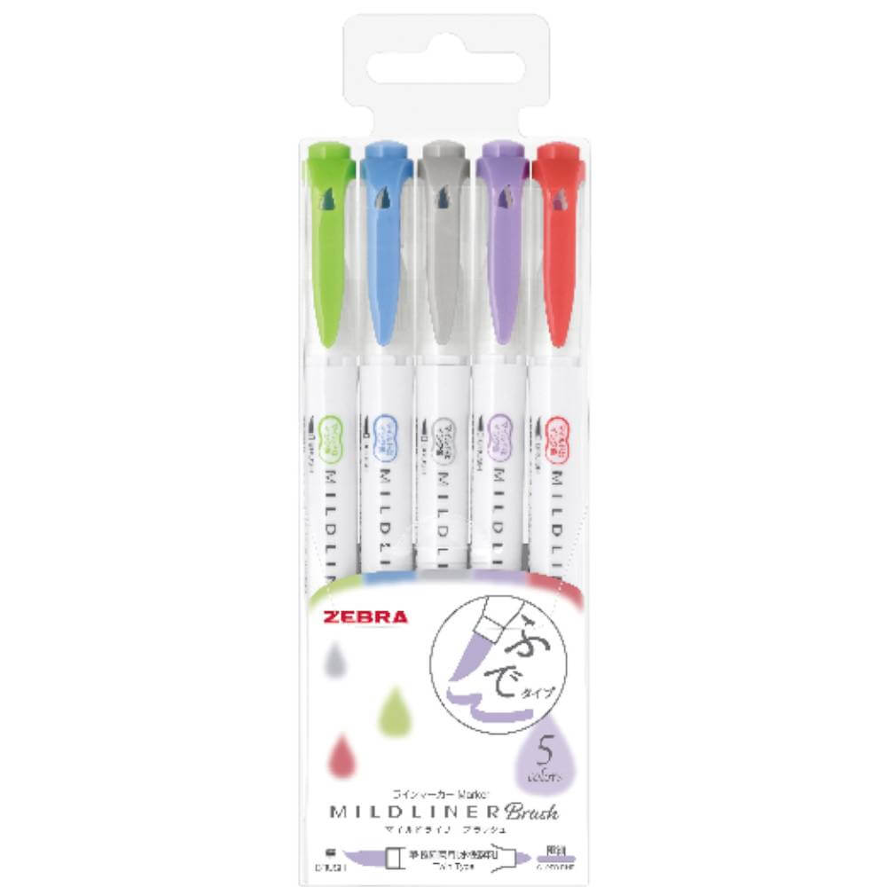 ปากกาไฮไลท์ ZEBRA MILDLINER BRUSH WFT8-5C-NC แพ็ค 5 สี